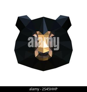 Illustration of abstract origami black bear portrait Stock Vector