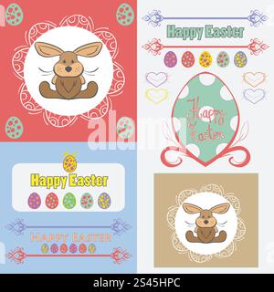 Set of easter bunny,ornaments and decorative elements Stock Vector