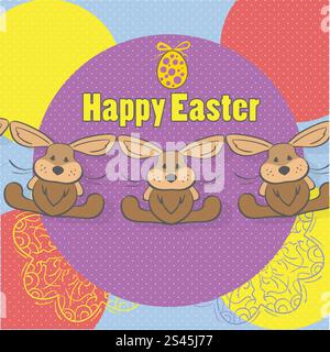 Happy easter card with brown bunnies Stock Vector