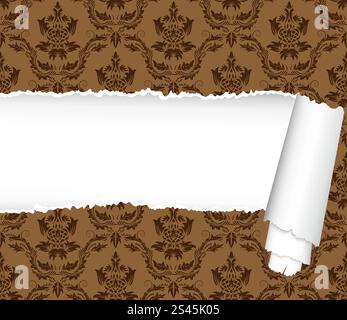 Damask seamless vector pattern with ripped copy-space for your text.  For easy making seamless pattern just drag ornate group into swatches bar, and use it for filling any contours. Stock Vector