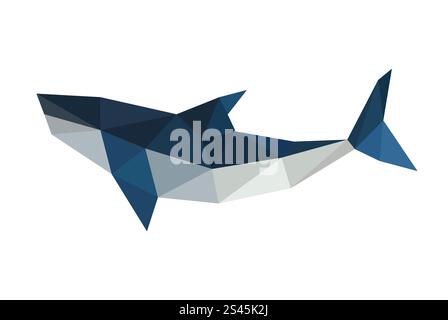 Illustration of poligonal, origami shark isolated on white background Stock Vector