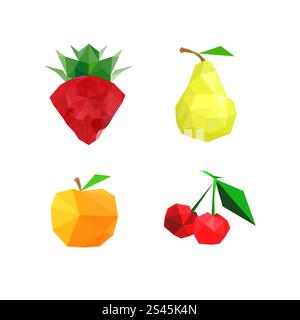 Collection of four abstract origami fruits Stock Vector