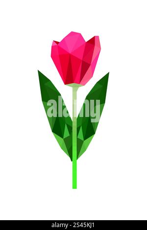 Illustration of pink origami tulip isolated on white background Stock Vector