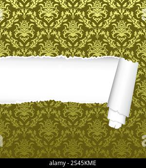 Damask seamless vector pattern with ripped copy-space for your text.  For easy making seamless pattern just drag ornate group into swatches bar, and use it for filling any contours. Stock Vector