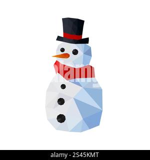 Illustration of funny origami snowman with joben and red scarf Stock Vector