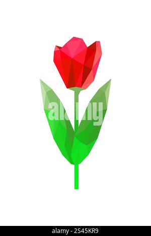 Illustration of red origami tulip isolated on white background Stock Vector