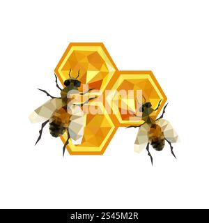 Illustration of origami honeycomb with bees isolated on white ...