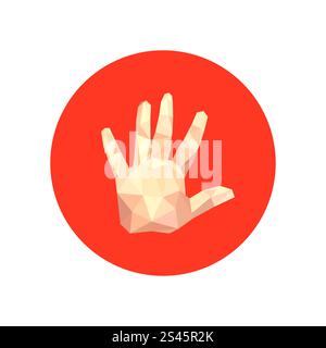 Illustration of abstract origami hand on red circle Stock Vector