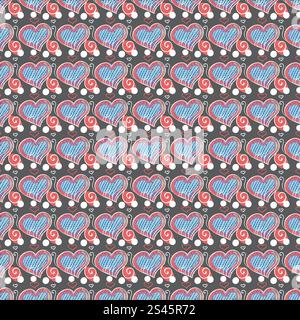 Retro pattern with hand drawn hearts Stock Vector