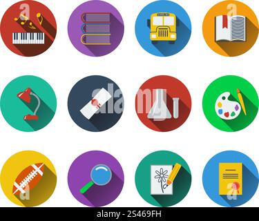 Set of school icons in flat design. EPS 10 vector illustration with transparency. Stock Vector