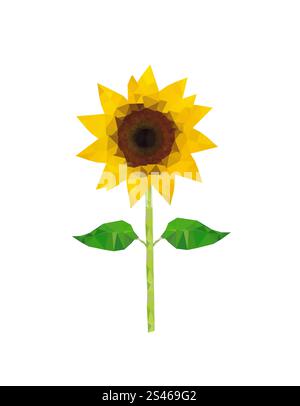 Illustration of polygonal sunflower isolated on white background Stock Vector