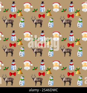 Seamless background pattern with origami christmas objects Stock Vector