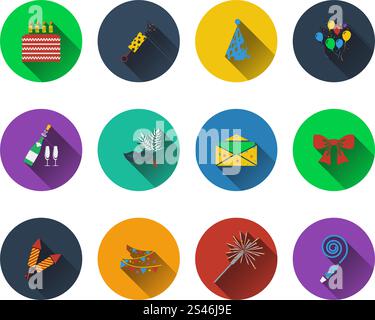 Set of celebration icons in flat design Stock Vector