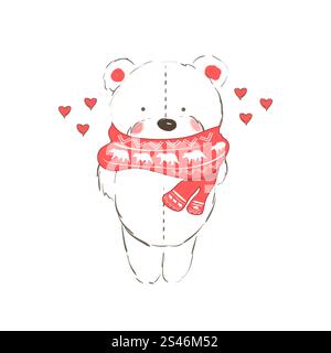 Modern flat design with doodle christmas polar bear isolated on white background Stock Vector