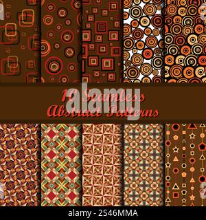 Set of ten geometrical shapes seamless patterns. Stock Vector