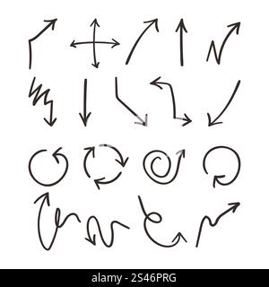 Set of 18 hand drawn arows isolated on white background Stock Vector