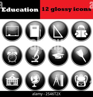 Set of education glossy icons. EPS 10 vector illustration. Stock Vector