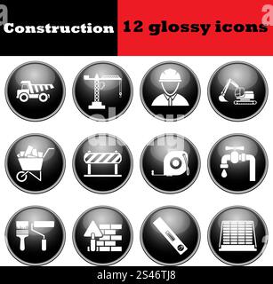 Set of construction glossy icons. EPS 10 vector illustration. Stock Vector