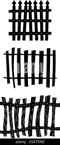 Halloween Holiday Elements Set. Collection With Different Shapes of Fence Over White Background for Creating Halloween Designs.  Vector illustration. Stock Vector