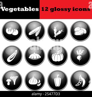 Set of vegetables glossy icons. EPS 10 vector illustration. Stock Vector