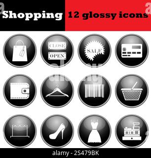 Set of shopping glossy icons. EPS 10 vector illustration. Stock Vector