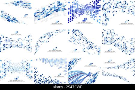 Set of Checkered Backgrounds With Text Space. Ideal Balanced Colors in Blue Tone and Different Shapes. Suitable For Creating Business, Technological and Other Designs. Vector Illustration. Stock Vector