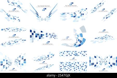 Set of Checkered Backgrounds With Text Space. Ideal Balanced Colors in Blue Tone and Different Shapes. Suitable For Creating Business, Technological and Other Designs. Vector Illustration. Stock Vector