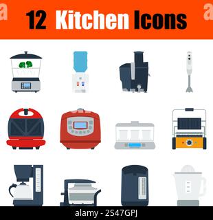 Flat design kitchen icon set in ui colors. Vector illustration. Stock Vector