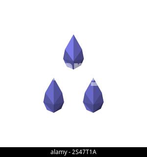 Illustration of three simple origami water drops isolated on white background Stock Vector