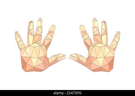 Illustration of flat origami palm hands isolated on white background Stock Vector
