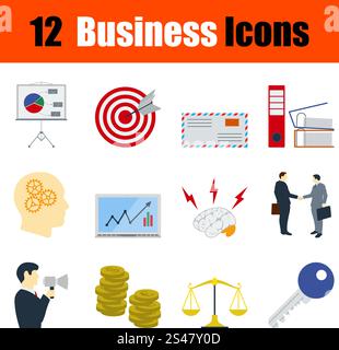 Flat design business icon set in ui colors. Vector illustration. Stock Vector