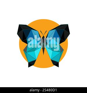 Modern flat design with origami blue butterfly icon isolated on white background Stock Vector
