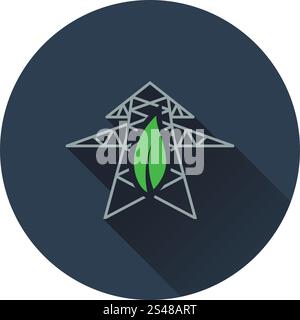 Electric tower with leaf icon. Flat design. Vector illustration. Stock Vector
