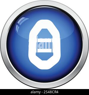 Icon of rubber boat . Glossy button design. Vector illustration. Stock Vector