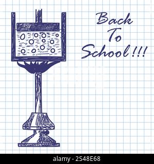 Physics burner. Doodle sketch on checkered paper background. Vector illustration. Stock Vector