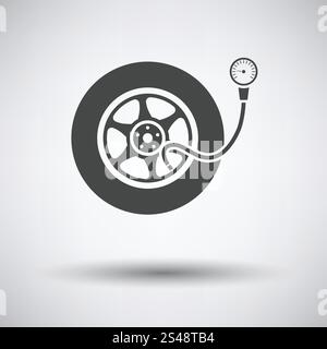Tire pressure gage icon on gray background, round shadow. Vector illustration. Stock Vector
