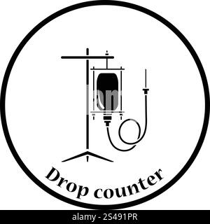 Drop counter icon. Thin circle design. Vector illustration. Stock Vector