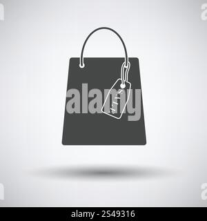 Shopping bag with sale tag icon on gray background, round shadow. Vector illustration. Stock Vector