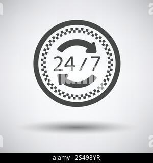 24 hour taxi service icon on gray background, round shadow. Vector illustration. Stock Vector