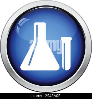 Icon of  Chemical bulbs. Glossy button design. Vector illustration. Stock Vector