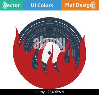 Flame vinyl icon. Flat color design. Vector illustration. Stock Vector