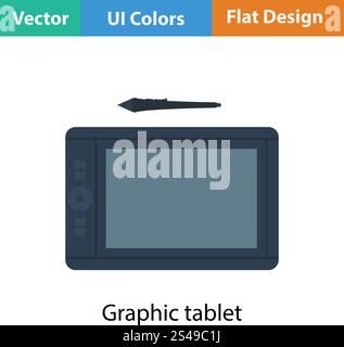 Graphic tablet icon. Flat color design. Vector illustration. Stock Vector