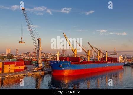 Genco Wasp cargo ship, Port of Mazatlan, Sinaloa, Mexico Stock Photo