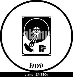HDD icon. Flat color design. Vector illustration. Thin circle design. Vector illustration. Stock Vector