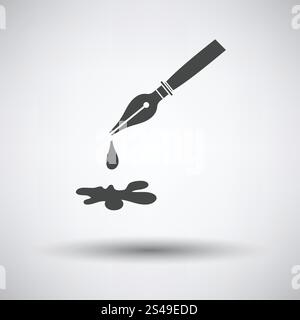 Fountain pen with blot icon on gray background, round shadow. Vector illustration. Stock Vector