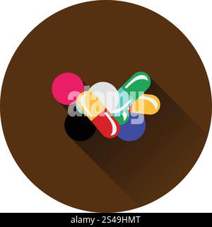 Pill and tabs icon. Flat color design. Vector illustration. Stock Vector