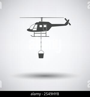 Fire service helicopter icon on gray background with round shadow. Vector illustration. Stock Vector