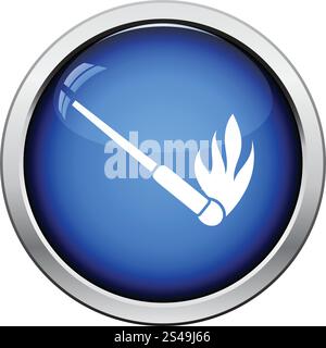 Burning matchstik icon. Glossy button design. Vector illustration. Stock Vector