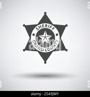 Sheriff badge icon on gray background with round shadow. Vector illustration. Stock Vector