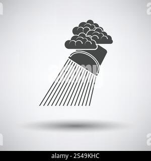 Rainfall like from bucket icon on gray background with round shadow. Vector illustration. Stock Vector